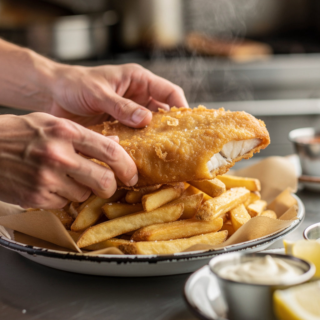 Catch 22 fresh fish and chips with crispy batter served in Devonport waterfront location